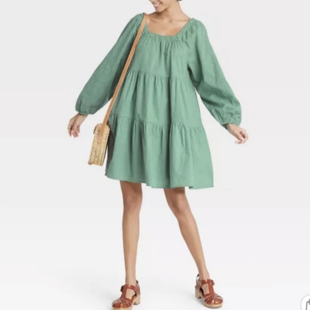 NWT Universal Thread 100% cotton green tiered dress - Picture 2 of 3